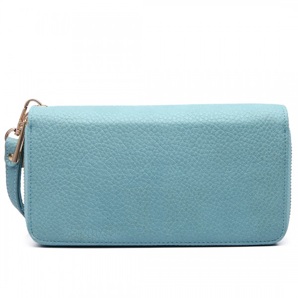 LP6683 - Miss Lulu Women Leather Look Double Zipped Long Purse Light Blue